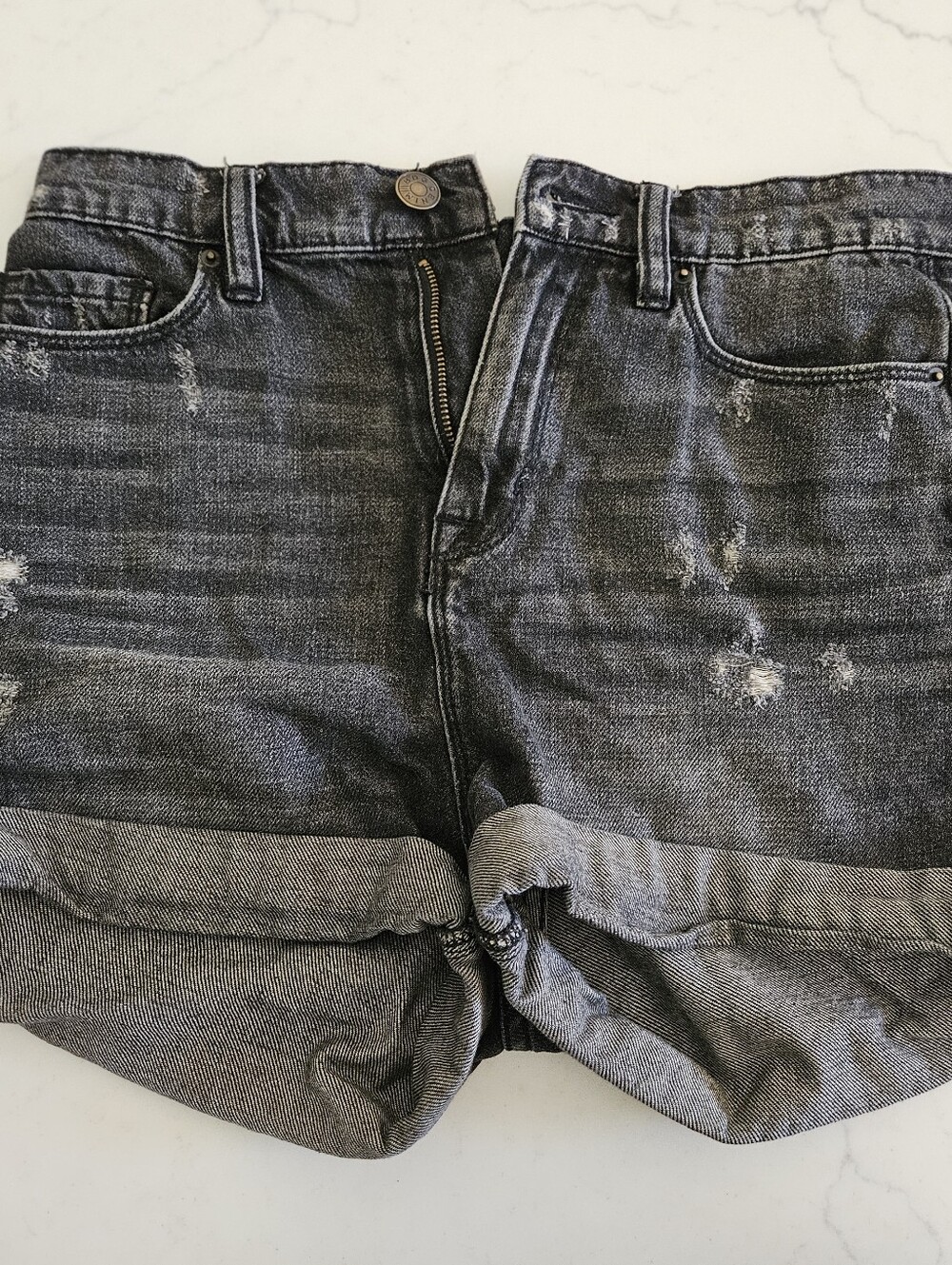 Urban Outfitters BDG Black Distressed Mom High-Rise Denim Distressed Shorts, 26
